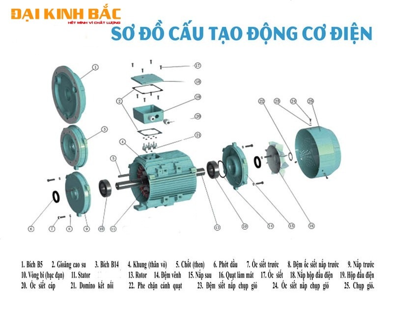 Sơ đồ cấu tạo mô tơ điện mặt bích